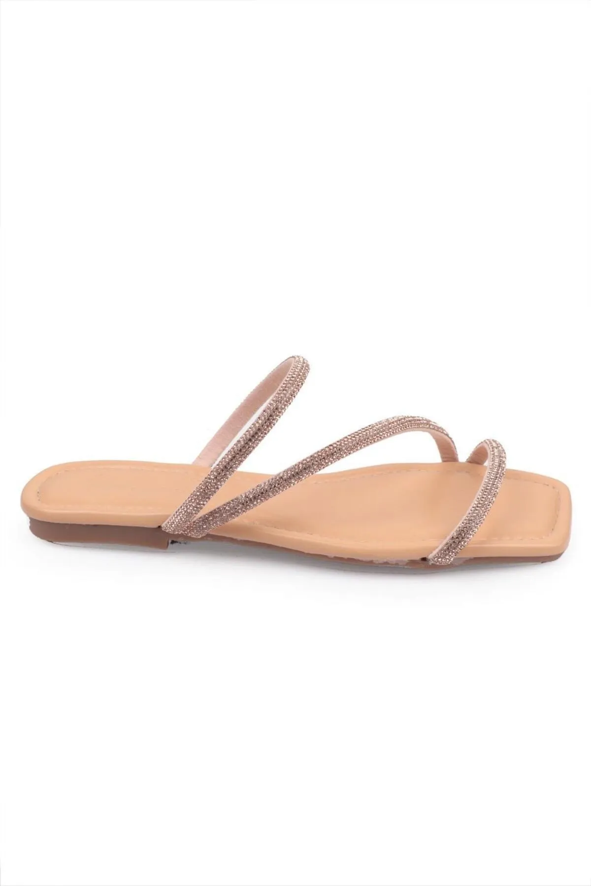 Capone Outfitters  Capone Stoned 3-Striped Flat Heel Quilted Nude Damenhausschuhe