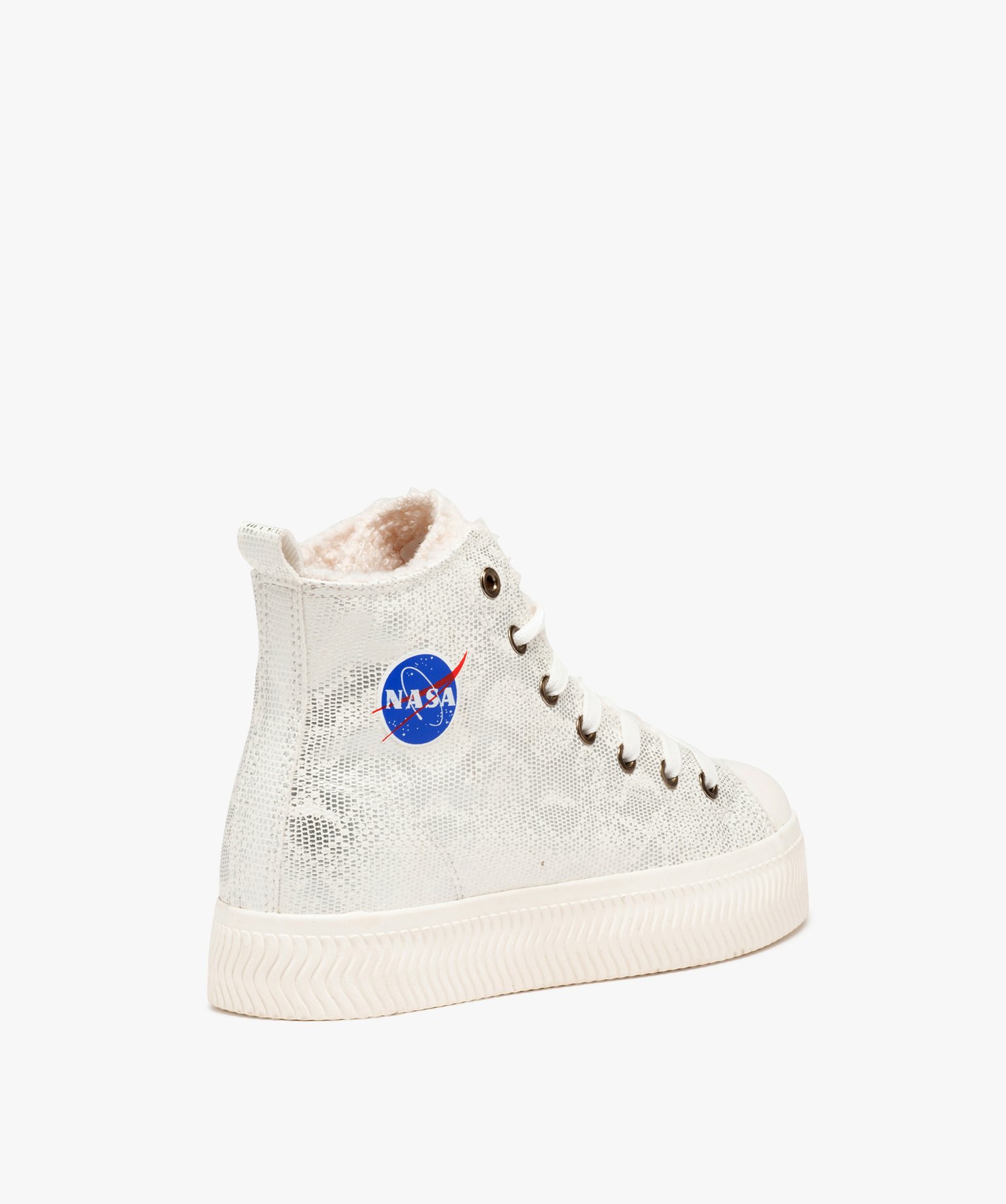 Baskets femme montantes à motifs fourrées Sherpa - Nasa argent | GEMO