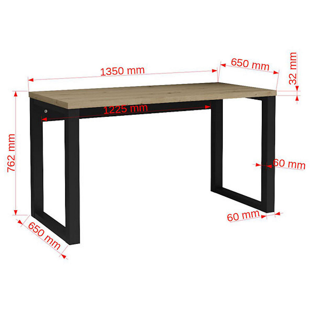 Schreibtisch Bürotisch Maro 135x65x75cm schwarz Artisan Eiche