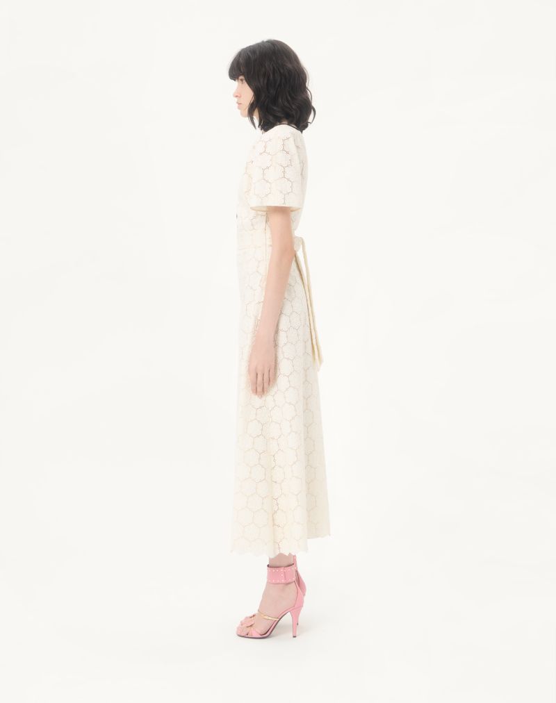 Vestido Midi Em Algodão Fleurs A' Jours