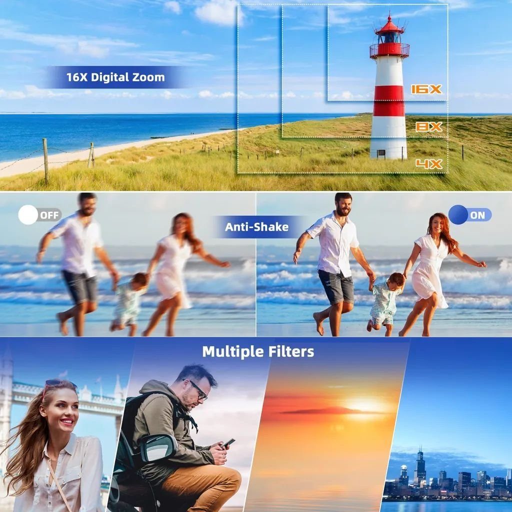 Fine Life Pro V10 Vlog Kamera Systemkamera (16 MP, 16x opt. Zoom, WLAN (Wi-Fi), inkl. V10 Vlog Kamera, Sony-Sensoren, Inklusive Tragetasche, Erkennung von Gesichtern)