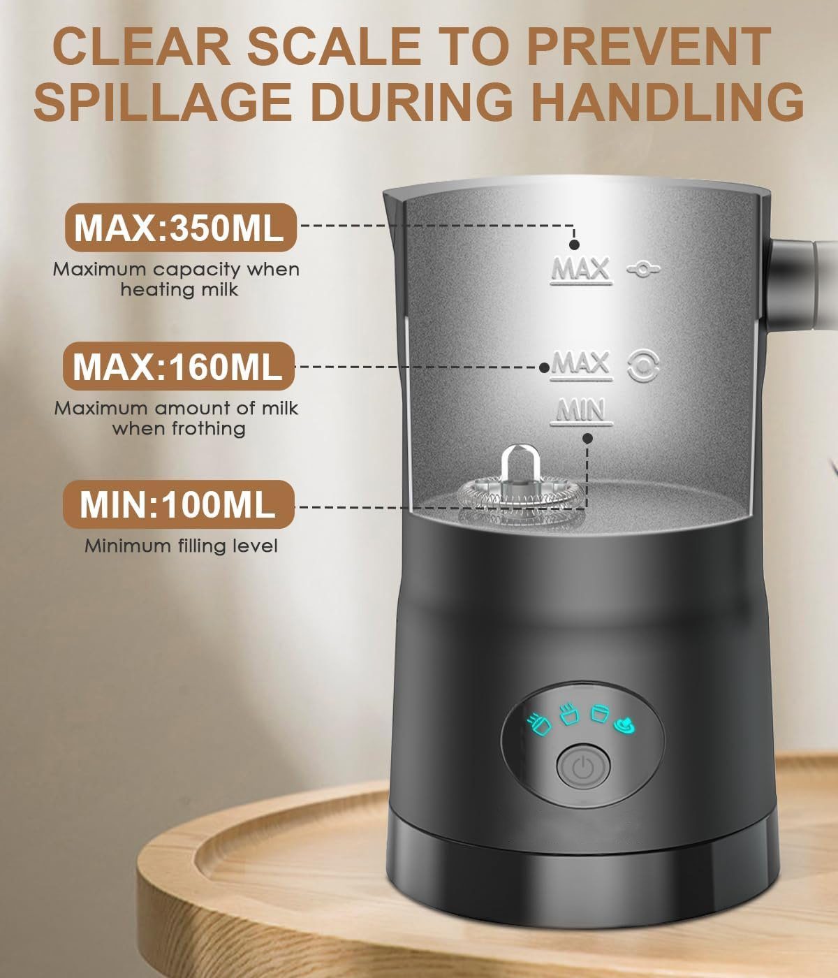 YUHRO Milchaufschäumer Elektrischer Milchaufschäumer, 4-in-1, erhitzt Milch, bietet Schaum., Antihaftbeschichtung, automatisch, für Milch, Kaffee, Schokolade.