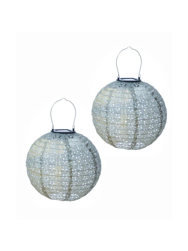 MARELIDA 2x LED Solar Lampion mit Blumenmuster D: 25cm in blau günstig kaufen onesize