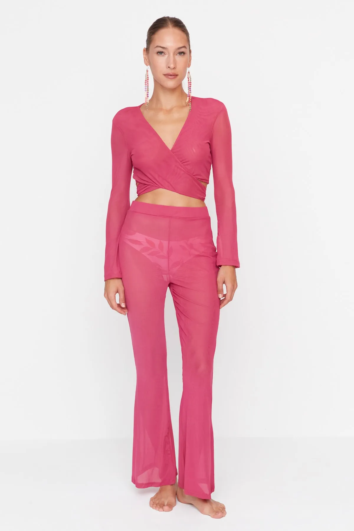 Trendyol Collection  Fuchsia Mesh Unterteil-Oberteil Set Unterteil-Oberteil Set TBESS22AU0014