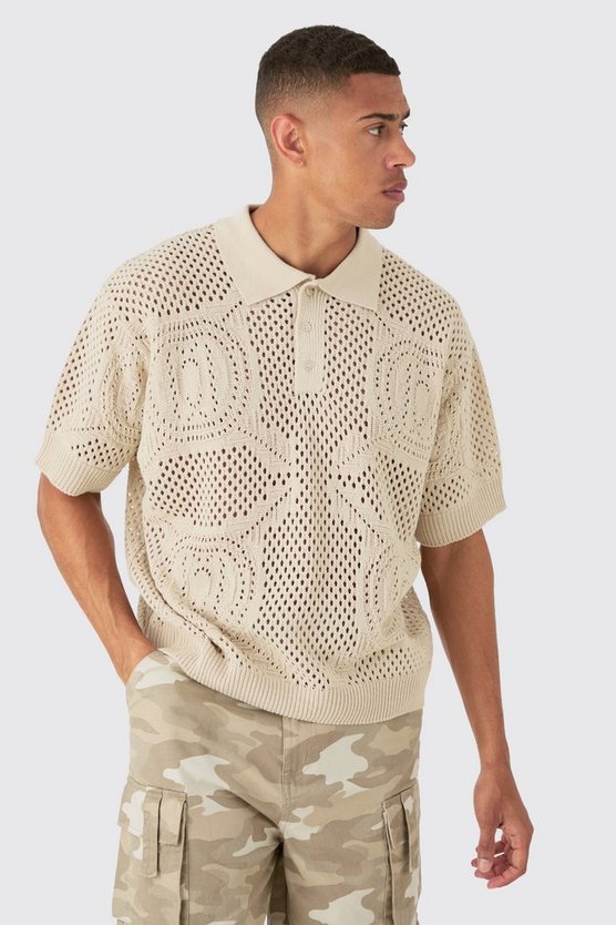 Kastiges strukturiertes Oversize Poloshirt