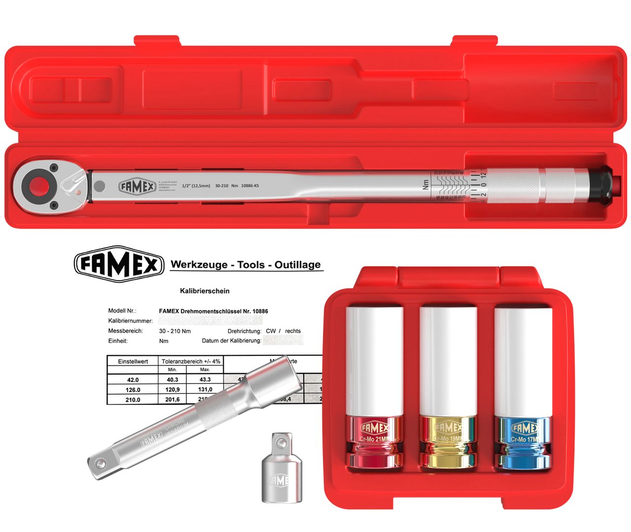 FAMEX 10886-3N-KS Drehmomentschlüssel incl. Spezial-Einsätze
