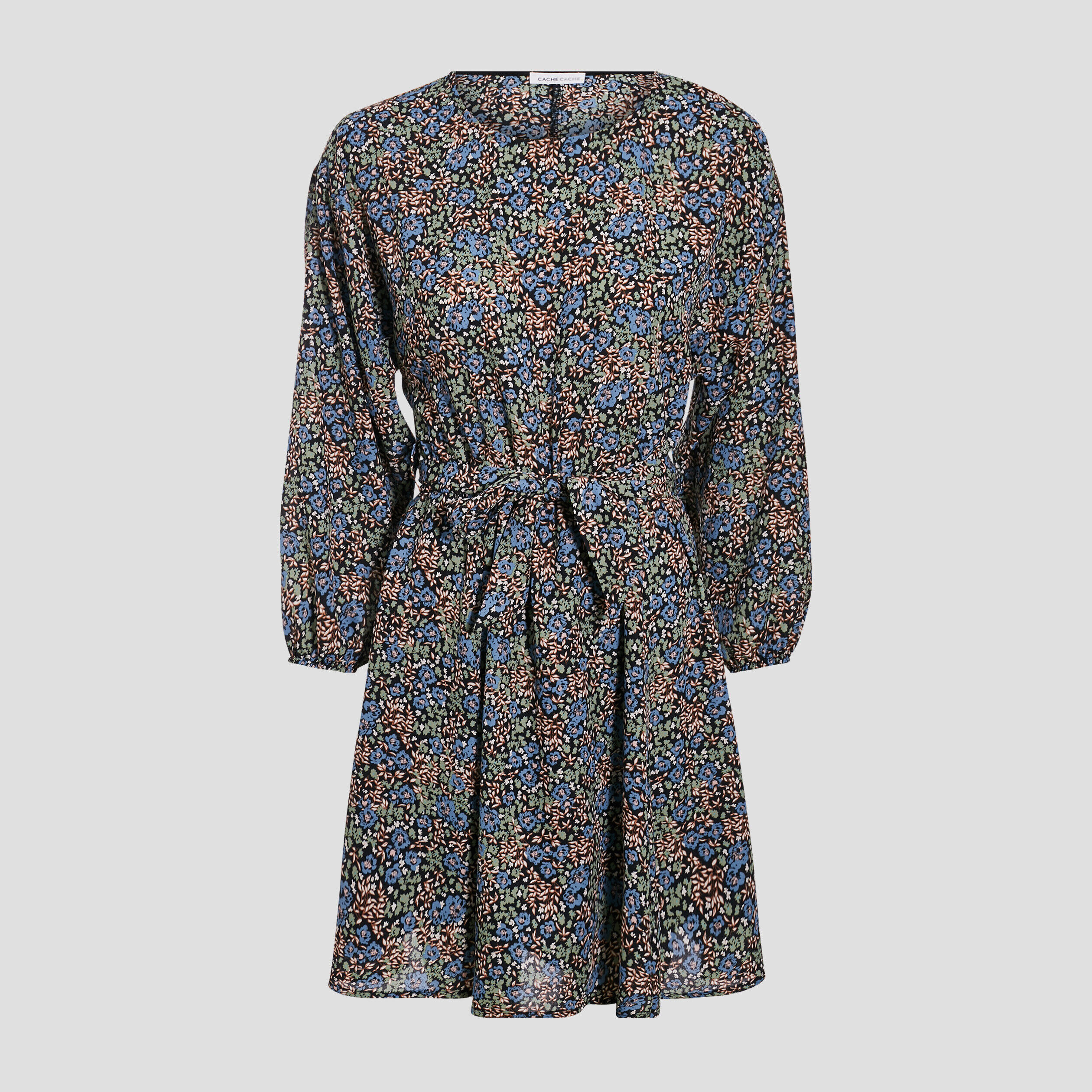 Robe évasée ceinturée denim noir femme | Cache Cache