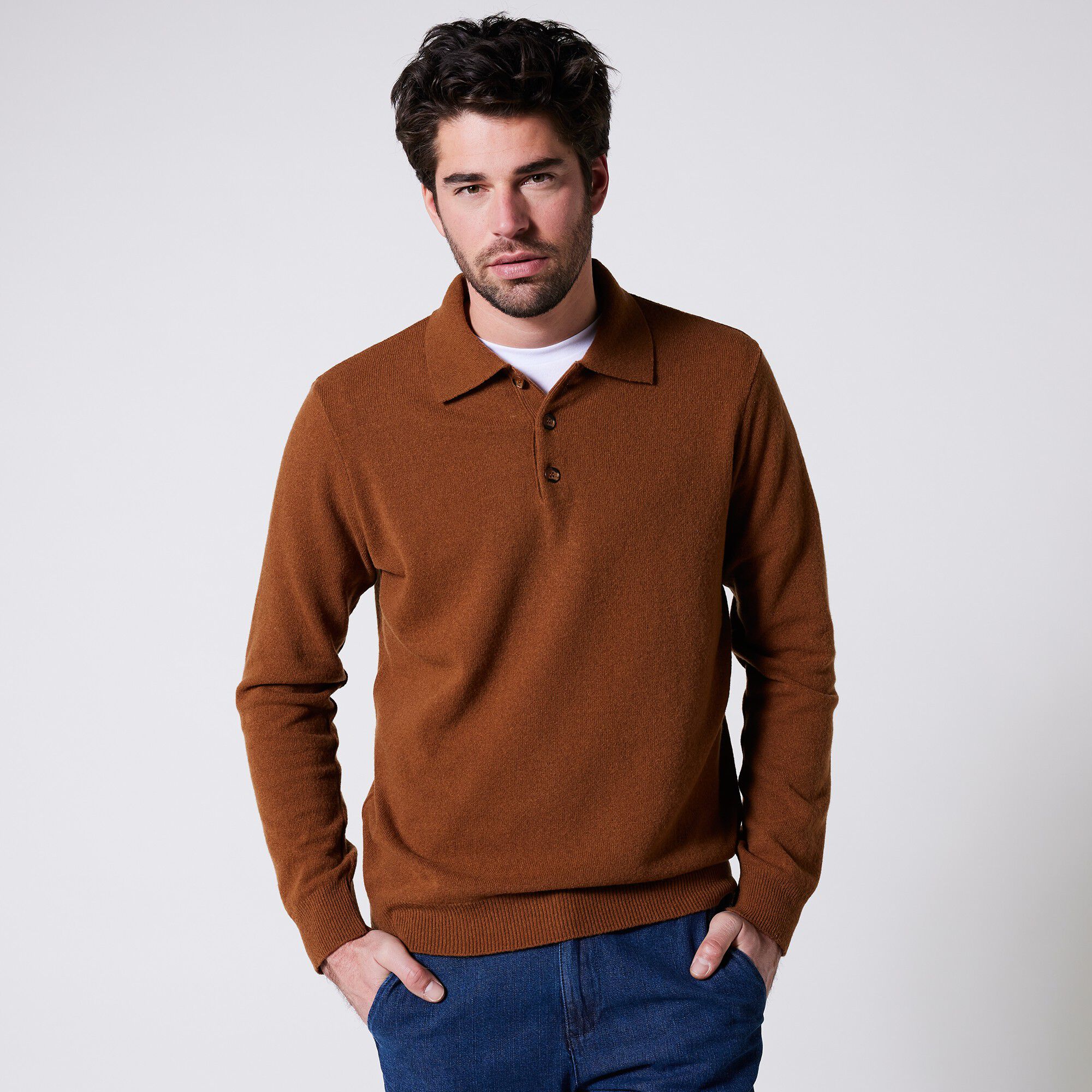 Pull col polo boutonné 80% laine
