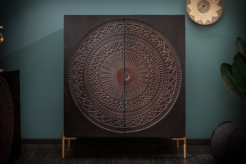 riess-ambiente Highboard MANDALA 120cm schwarz / gold, Massivholz · Schrank · Kommode · Wohnzimmer · Mango · Boho