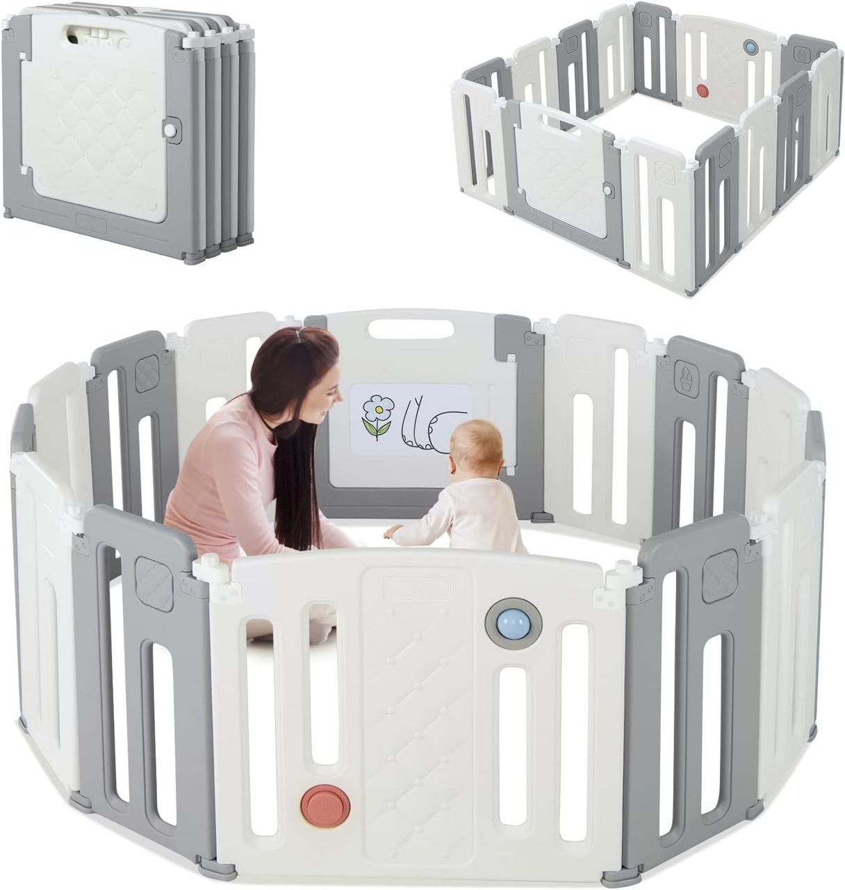 Costway Faltbares Laufstall, Baby-Laufgitter mit Tür