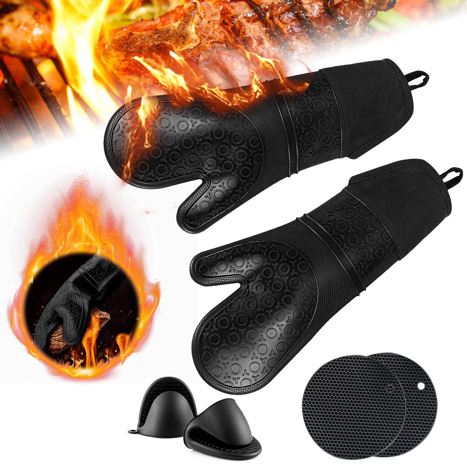 CALIYO Topflappen 6-Tlg Topfhandschuhe, Ofenhandschuhe aus Silikon, (6-tlg), mit rutschfestem Silikonmuster, 230°C Hitzebeständige Backhandschuhe
