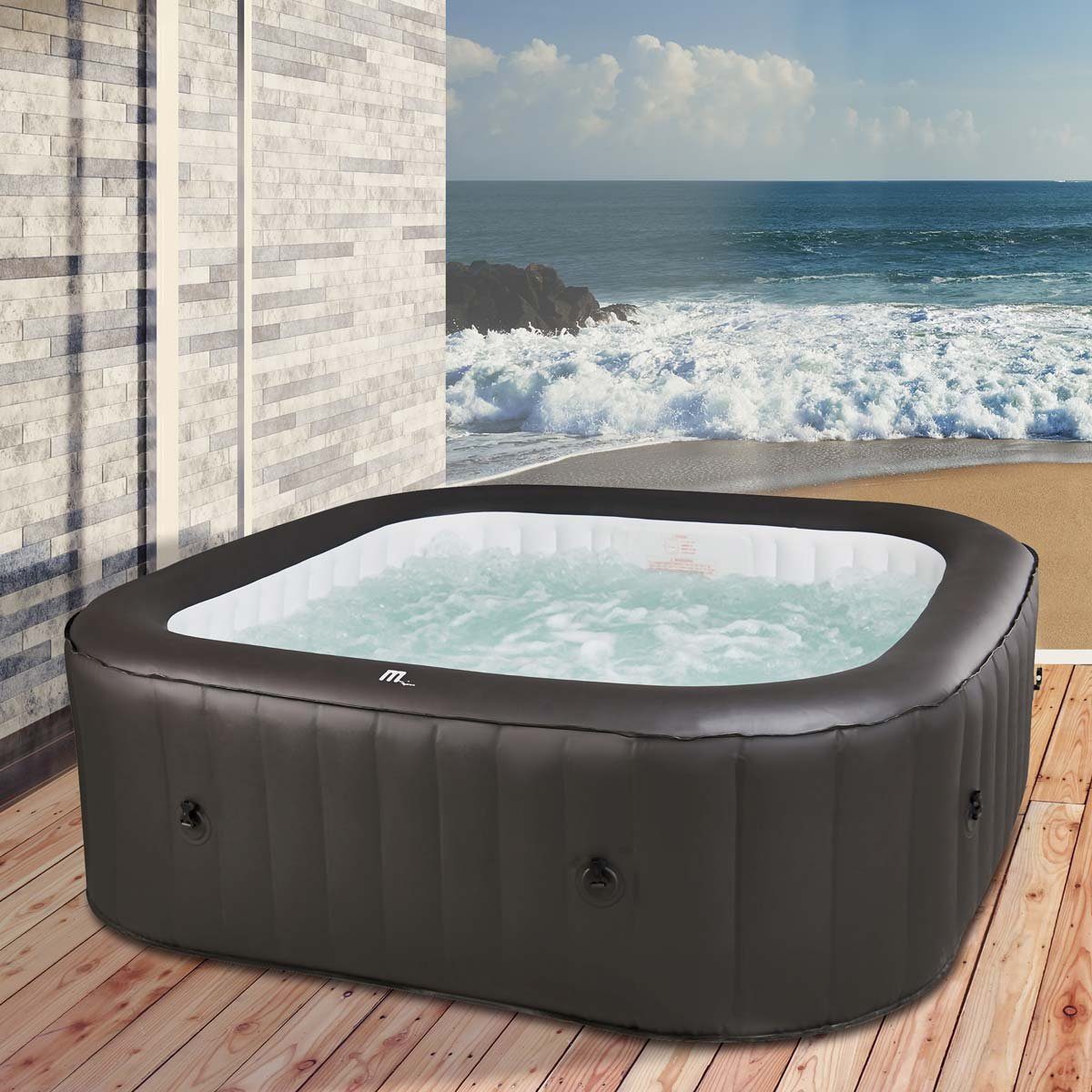 mSpa Whirlpool BRAST Whirlpool aufblasbar 'Vito' 6 Personen, (185x185x68cm, In- Outdoor Pool), inkl. Aufblasfunktion Abdeckung Timer Heizung