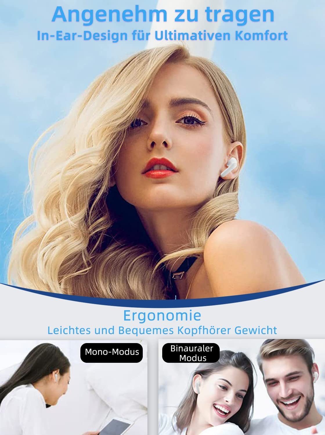 IBETTER Bluetooth Kopfhörer, True-Wireless Rauschunterdrückungsfunktion In-Ear-Kopfhörer (Ladeetui mit LED Anzeige, Bluetooth 5.2 True Wireless Earbuds, IPX7 Wasserdicht Kabellose Kopfhörer)