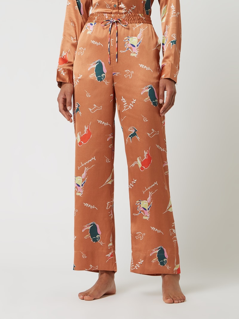 Pyjama-Hose mit Allover-Muster Modell 'Alisa' in camel