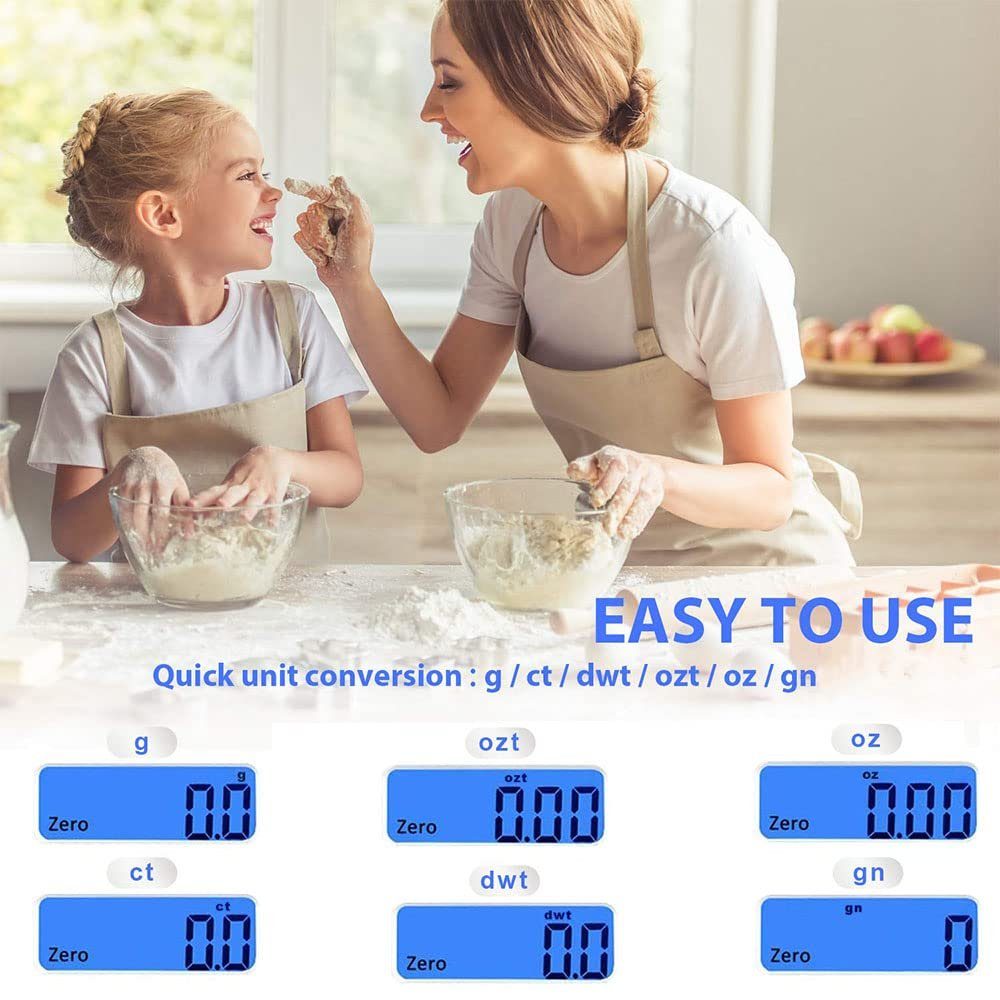 Blusmart Küchenwaage Feinwaage, (Professionelle Präzisionswaage/Feinwaage/Goldwaage/Taschenwaage, Mit Tara-Funktion, sehr genau), Digitale hochpräzise elektronische Küchenwaage mit LCD-Display