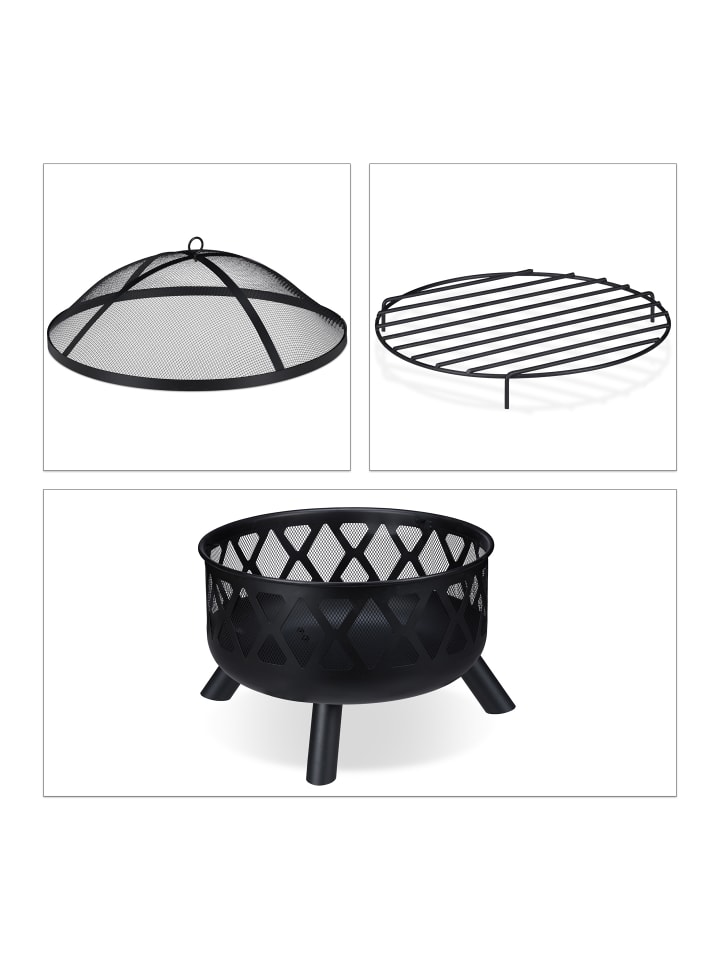 relaxdays Feuerschale mit Funkenschutz in Schwarz - Ø 62 cm günstig kaufen onesize