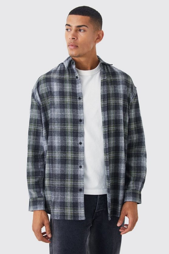 Langärmliges kariertes Oversize Flannel-Overshirt
