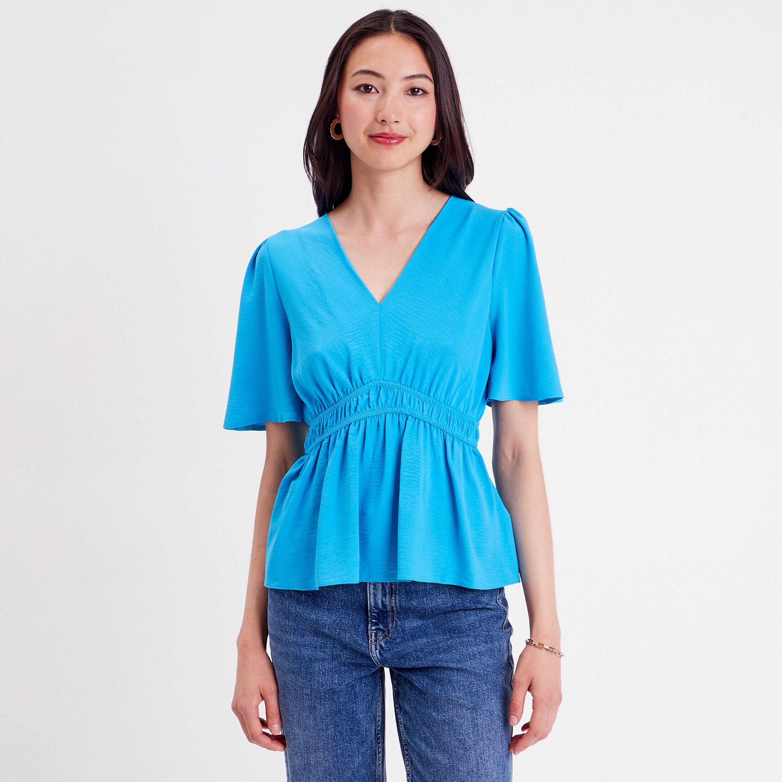 Blouse manches courtes bleu femme | Cache Cache