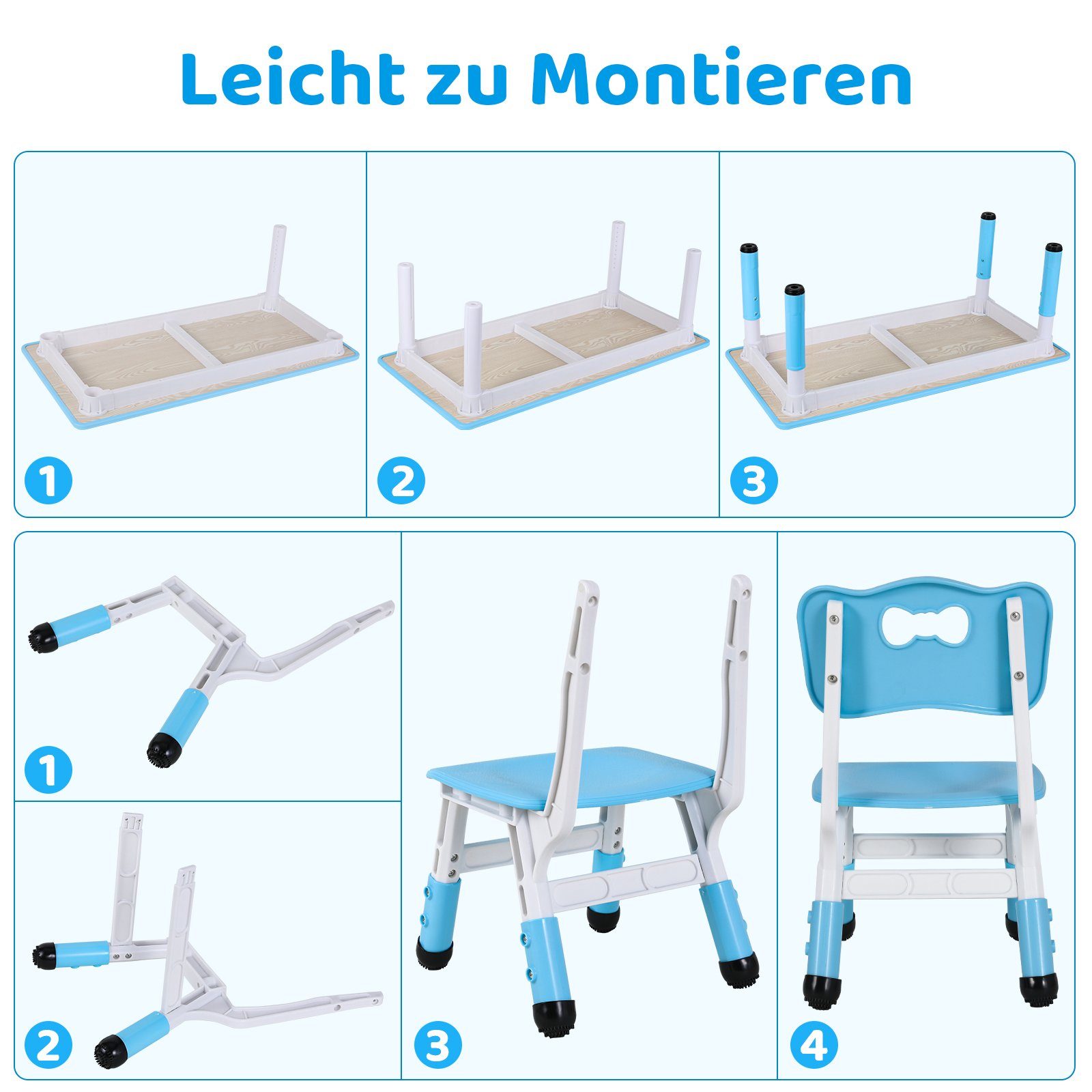 TLGREEN Kindersitzgruppe Plastik Kindermöbel, (5-tlg), Kindertisch mit 4 Stühlen Höhenverstellbar