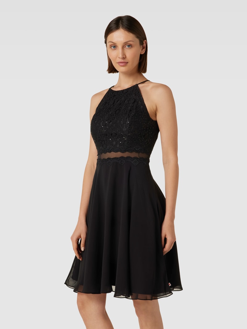 Knielanges Cocktailkleid mit Spitzenbesatz in black