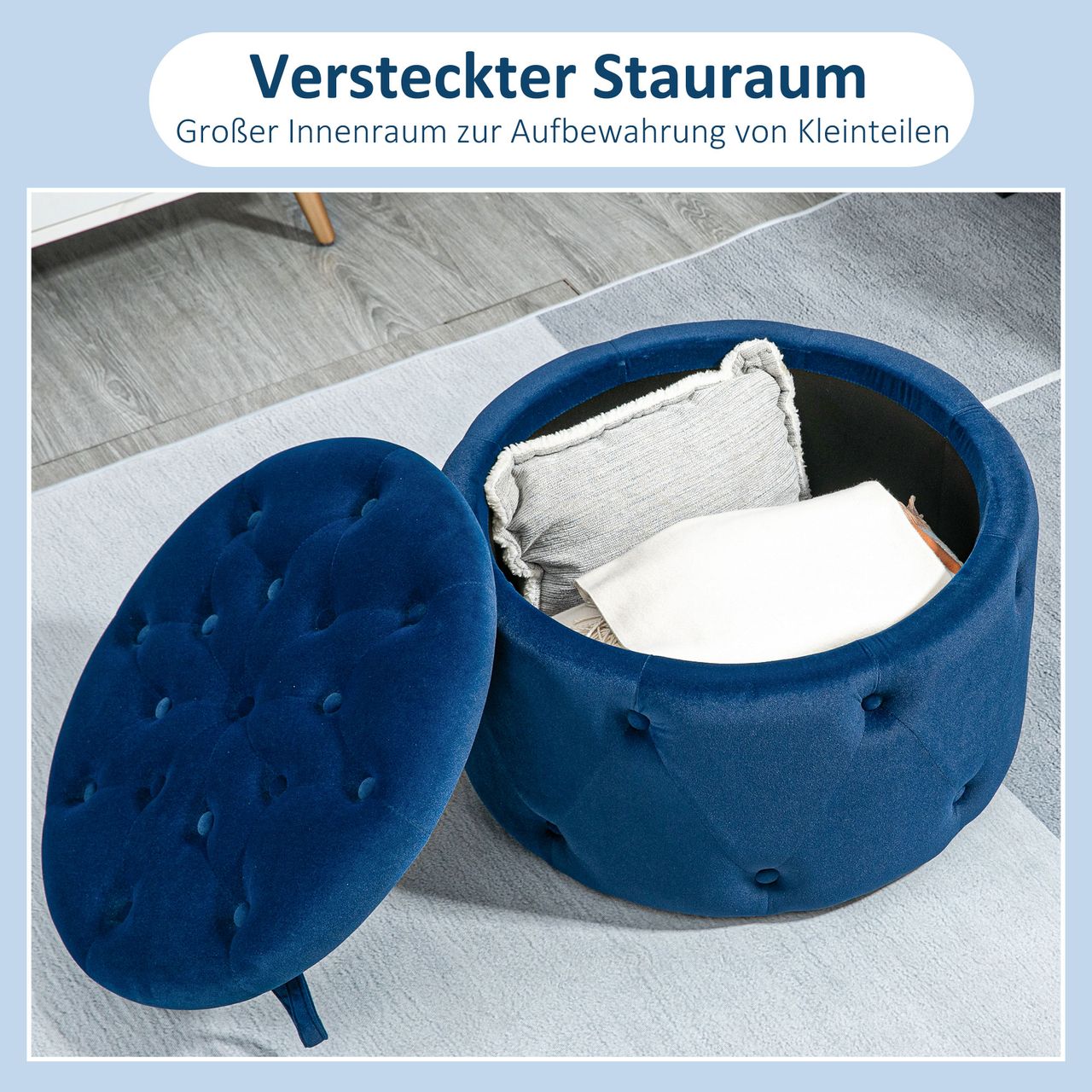 HOMCOM Sitzhocker mit Stauraum, Sitztruhe mit Samtoptik, Knöpfen für Wohnzimmer