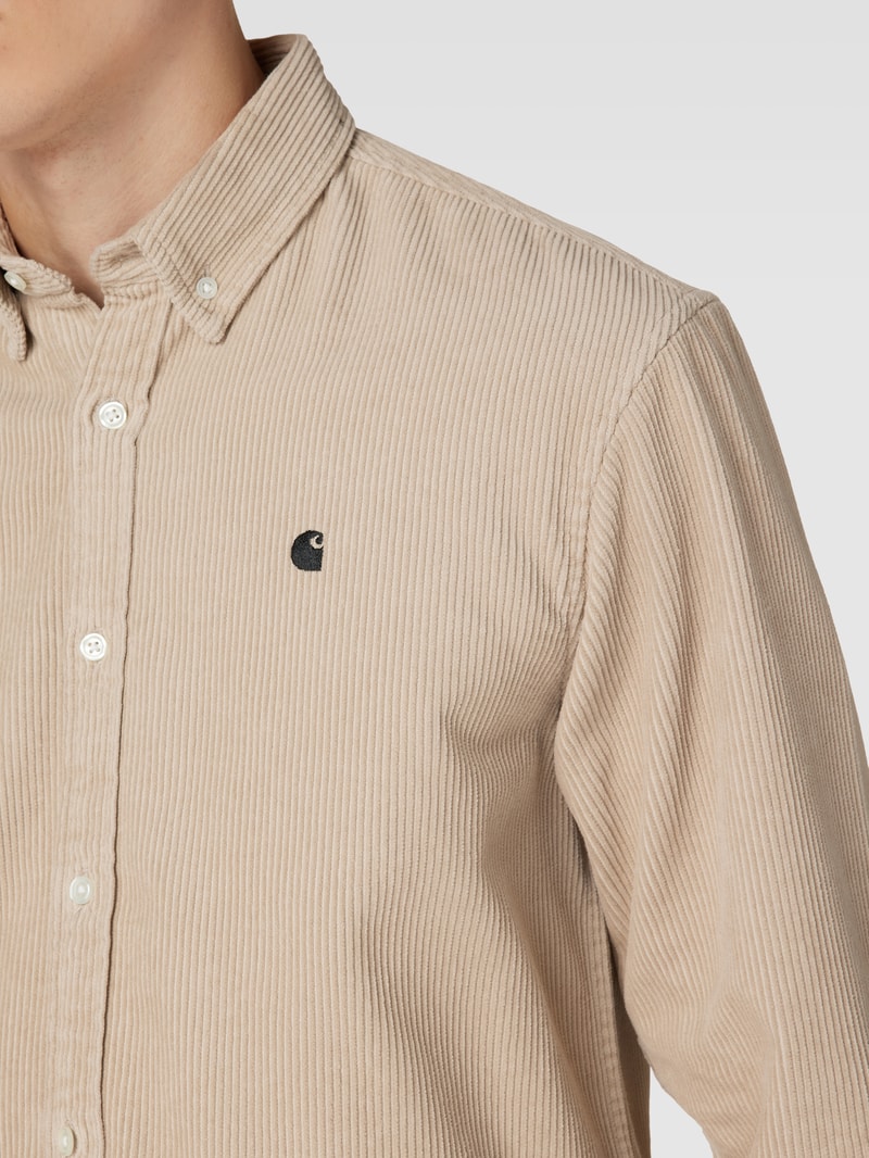Regular Fit Cordhemd mit Logo-Stitching Modell 'MADISON' in beige