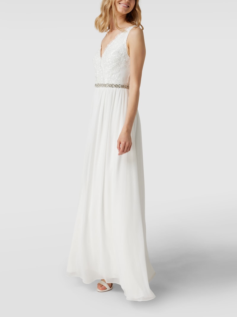 Brautkleid mit Ziersteinen und floraler Spitze in ecru