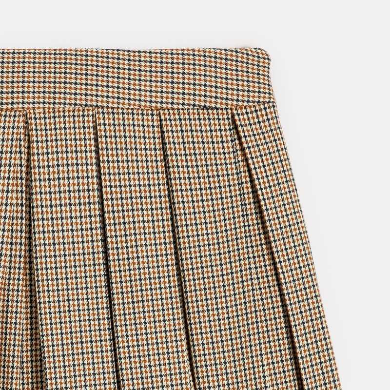Short plissé à petits carreaux marron fille