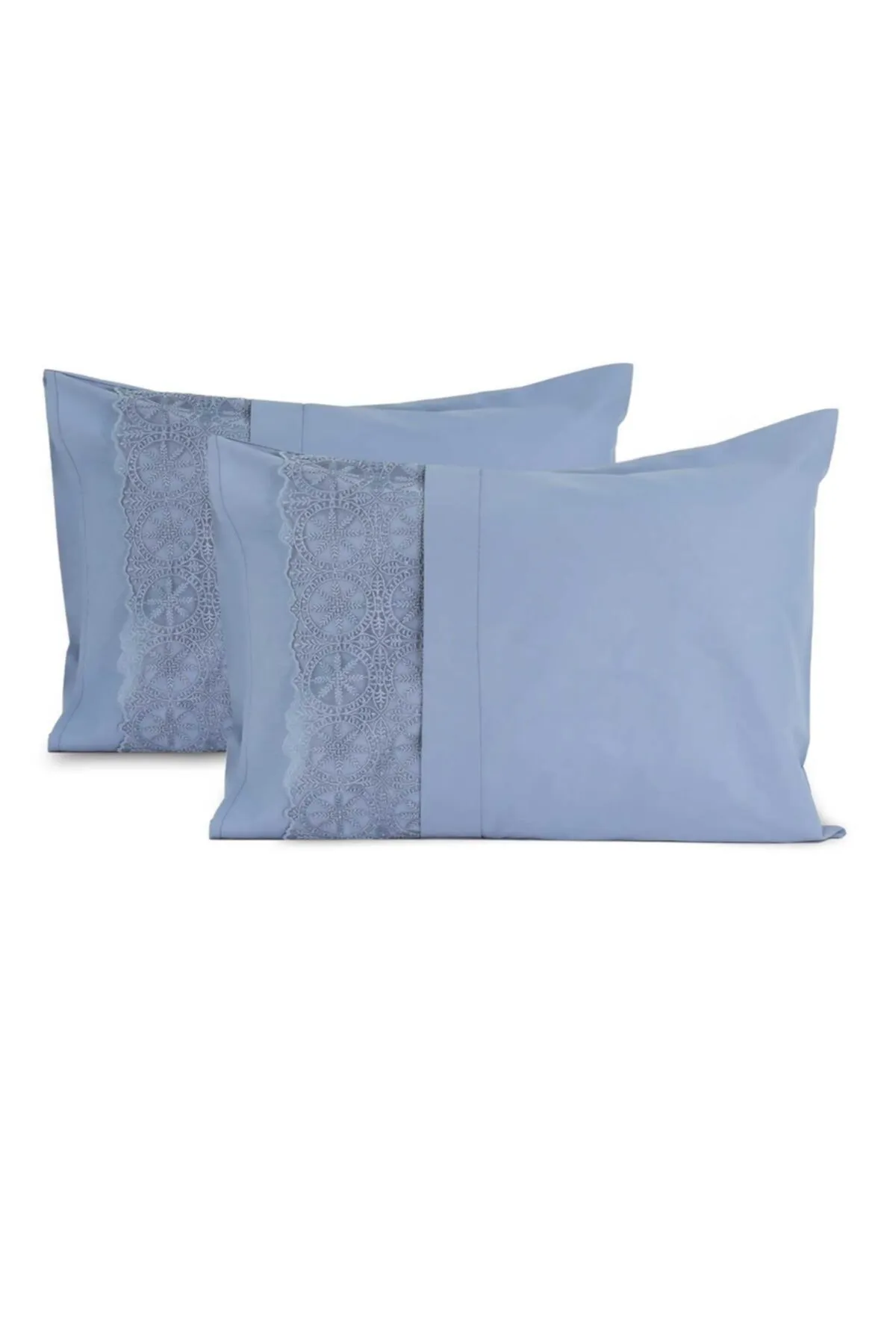 Elart  Bettbezug-Set für Doppelbett, Baumwolle, Spitze, 4 Kissen, 6-teilig, Elsa-Blau