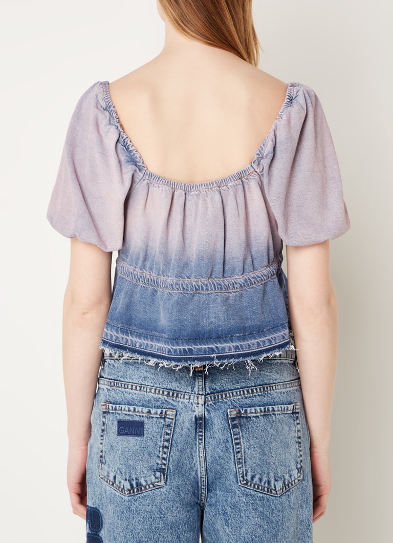 Ganni  Crop top van denim met ballonmouw