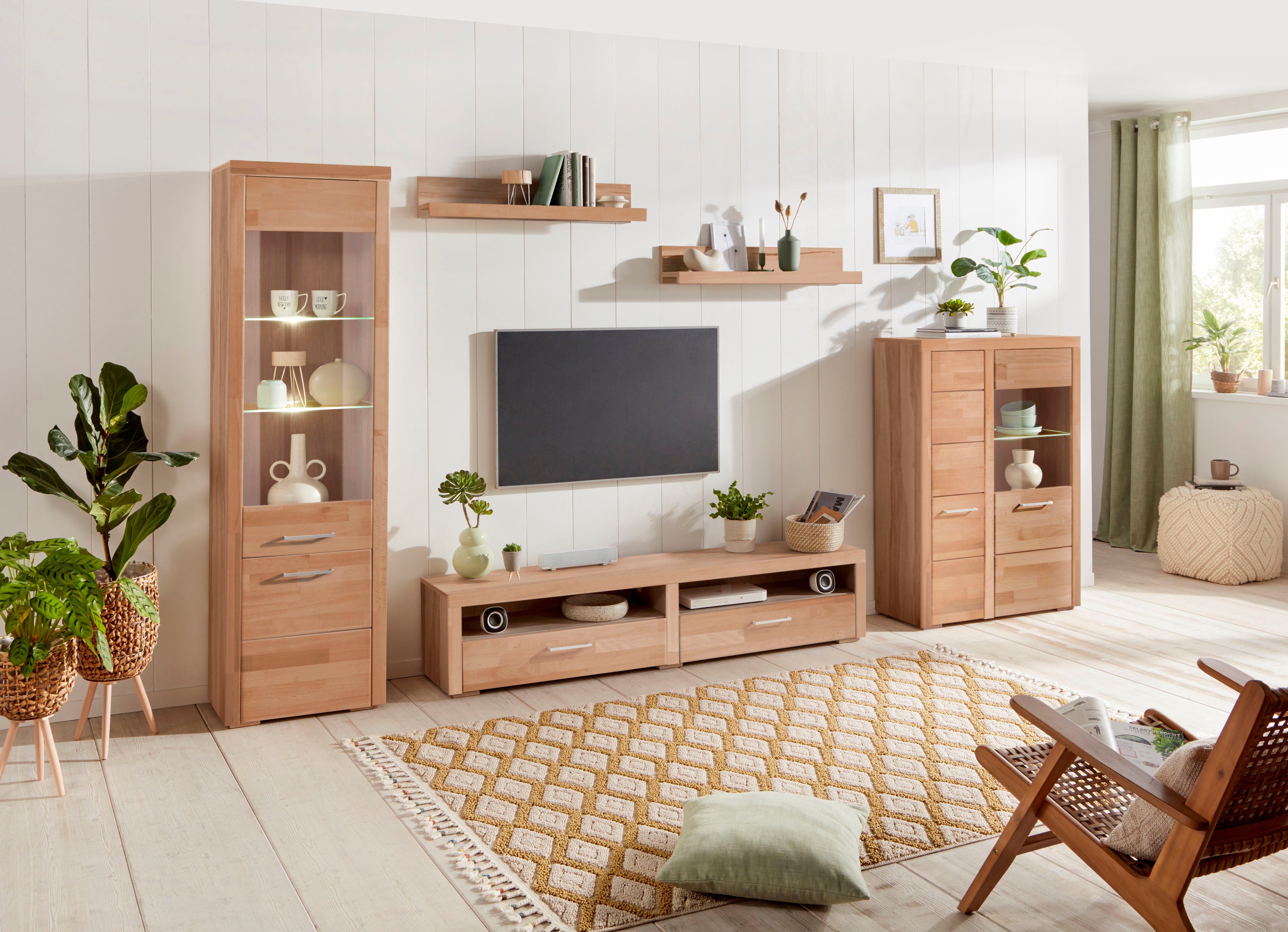 Woltra Wohnwand Falco, (Set, 4-St., 5), Fronten aus Massivholz