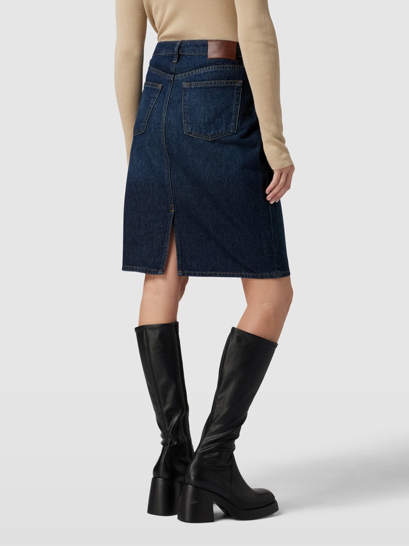 Knielanger Jeansrock mit Gehschlitz Modell 'DANIELA' in marineblau