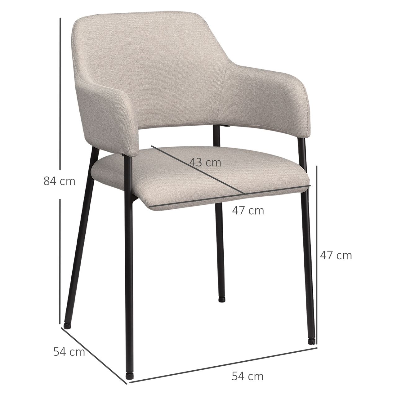 HOMCOM 2er Set Esszimmerstühle Küchenstuhl mit Rückenlehne, Leinenoptik Beige