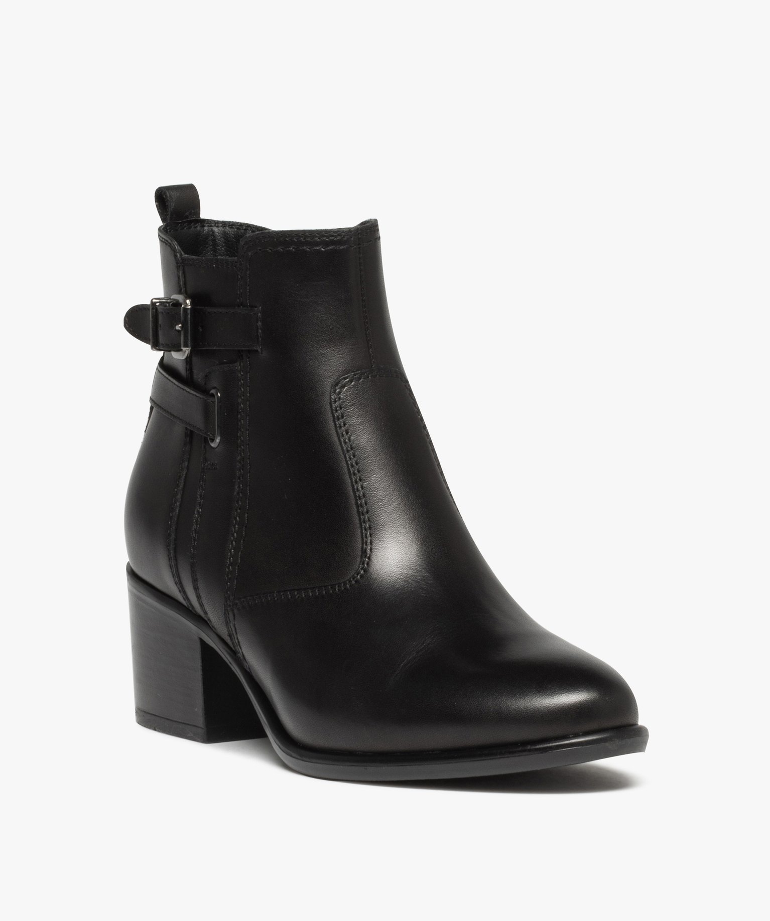 Boots à talon dessus cuir et brides femme - Tanéo noir | GEMO