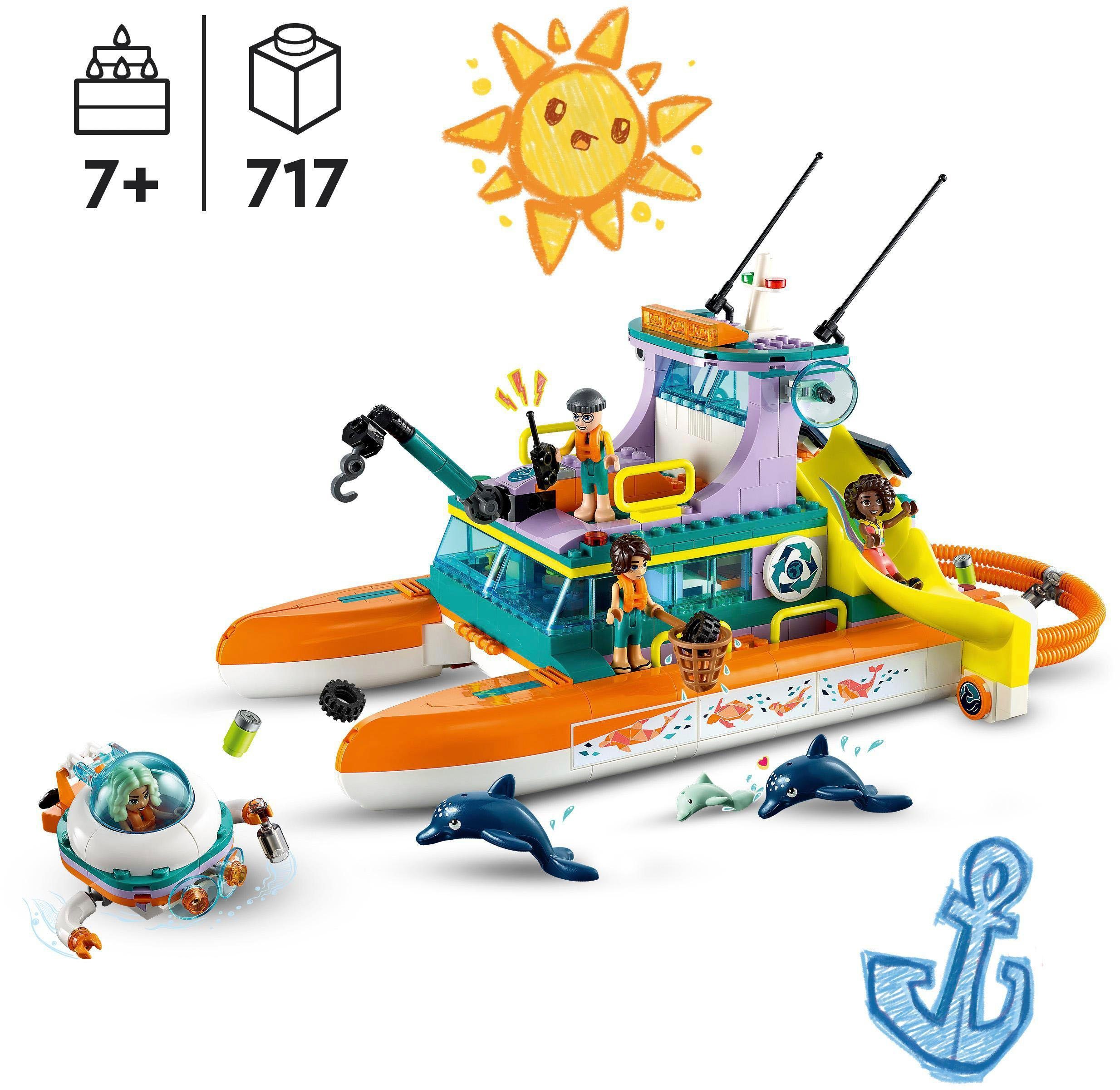 LEGO® Konstruktionsspielsteine Seerettungsboot (41734), LEGO® Friends, (717 St), Made in Europe