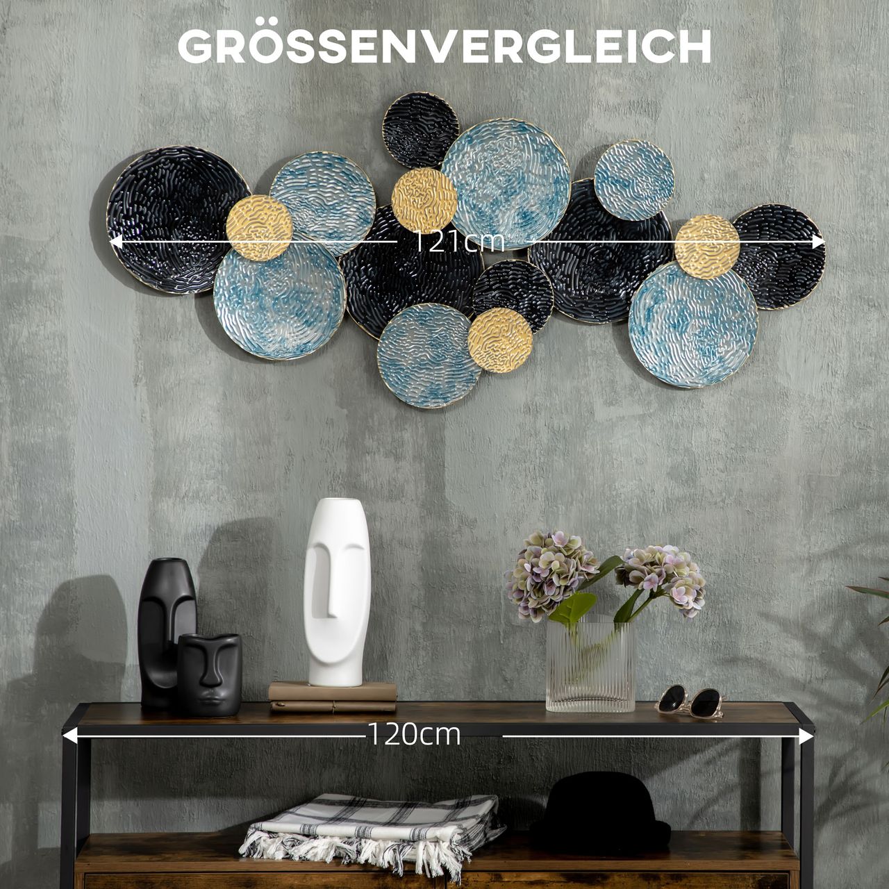 HOMCOM 3D Wandbild Metallbild für Esszimmer 121 x 53cm