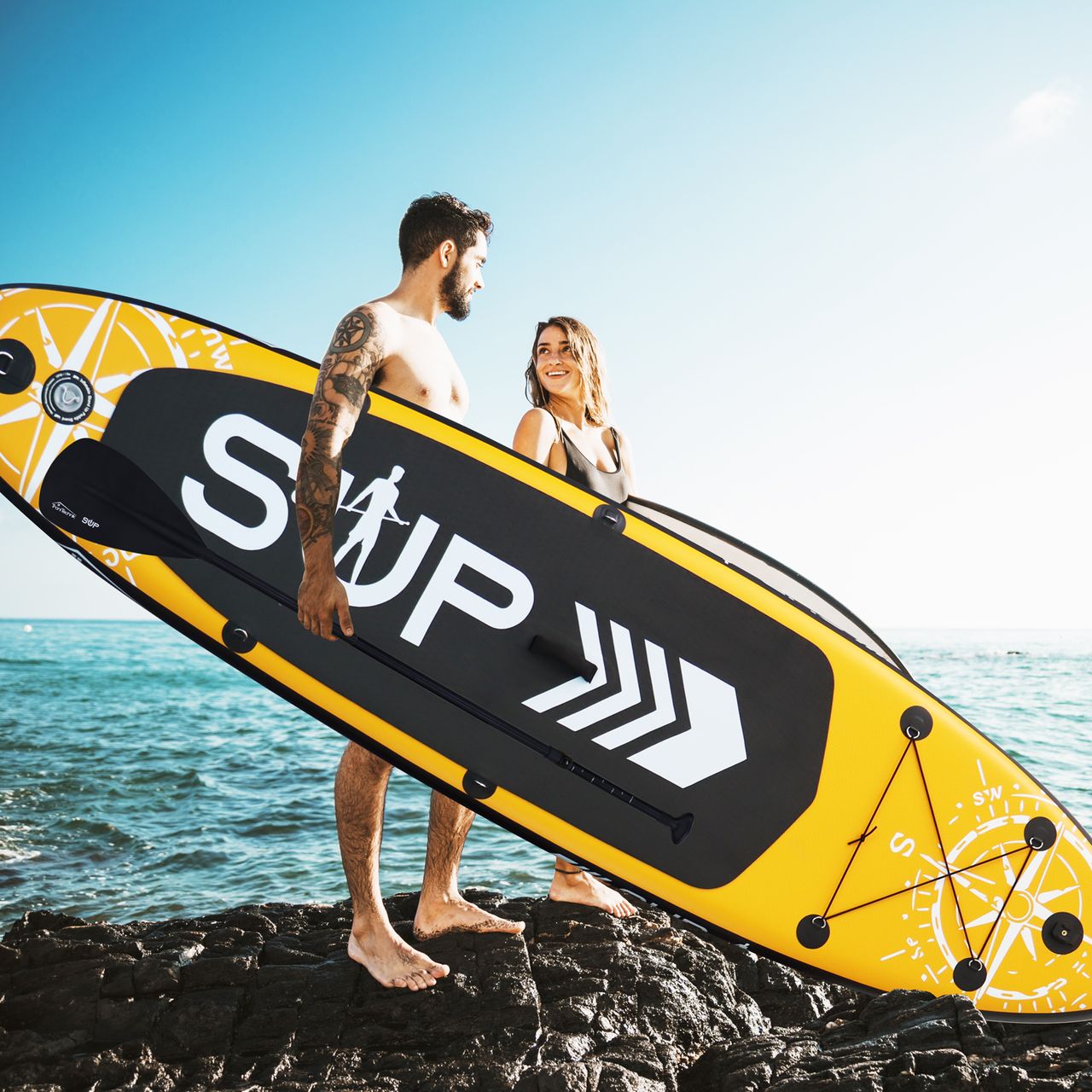 TroniTechnik Standup Paddle Board SUP, inkl. umpfangreichen Zubehör, Paddel und Hochdruckpumpe, Farbe Orange in Größe 366 x 80 x 15cm