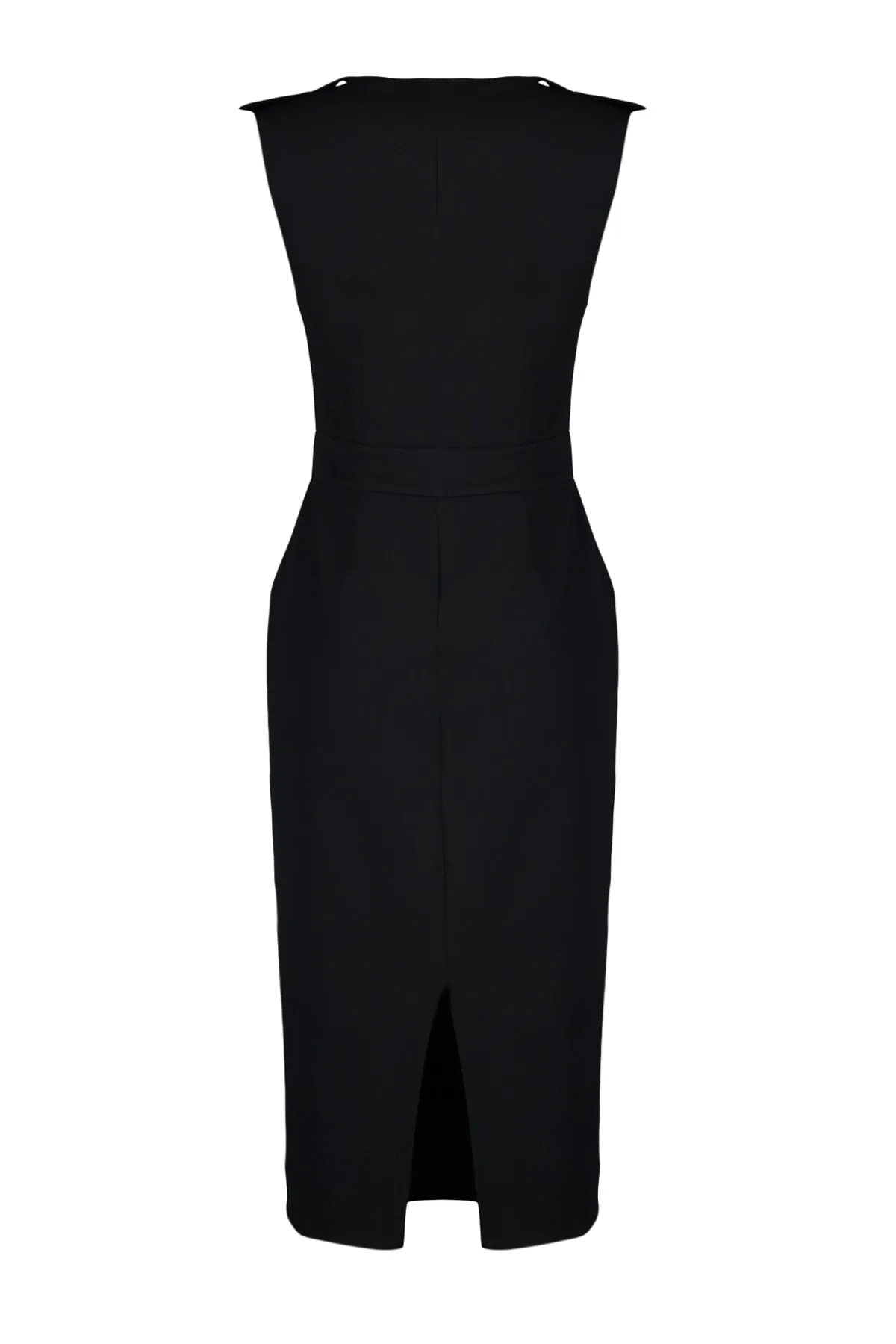 Trendyol Collection  Schwarzes, stilvolles, gewebtes Midi-Kleid mit Taschendetails TWOAW23EL00231