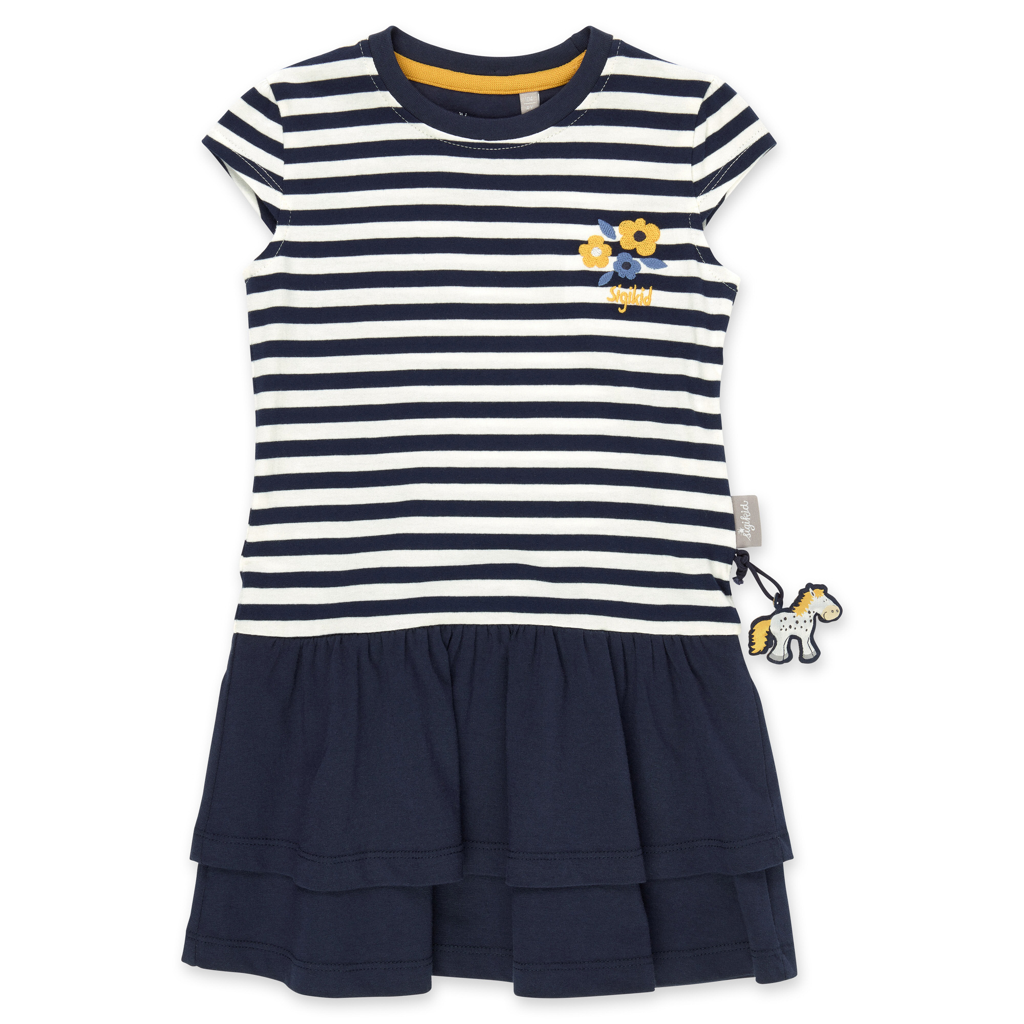 Kinder Ringelkleid mit Volants und Blümchen Stickerei