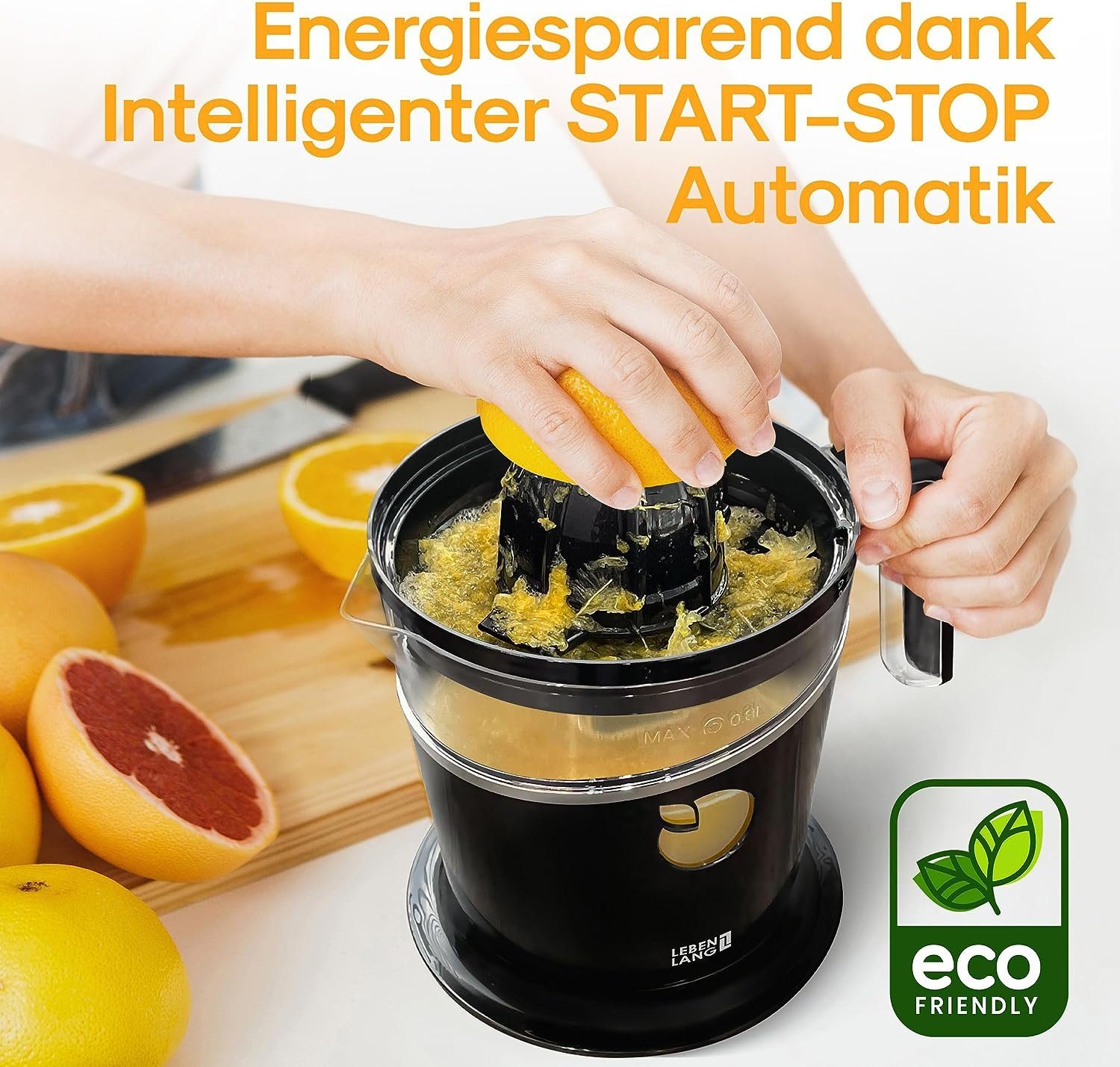 Lebenlang Küchenmaschine Saftpresse elektrisch - Verstellbares Sieb - Orangenpresse, 40,00 W, 800ml Orangensaftpresse elektrisch Zitronenpresse