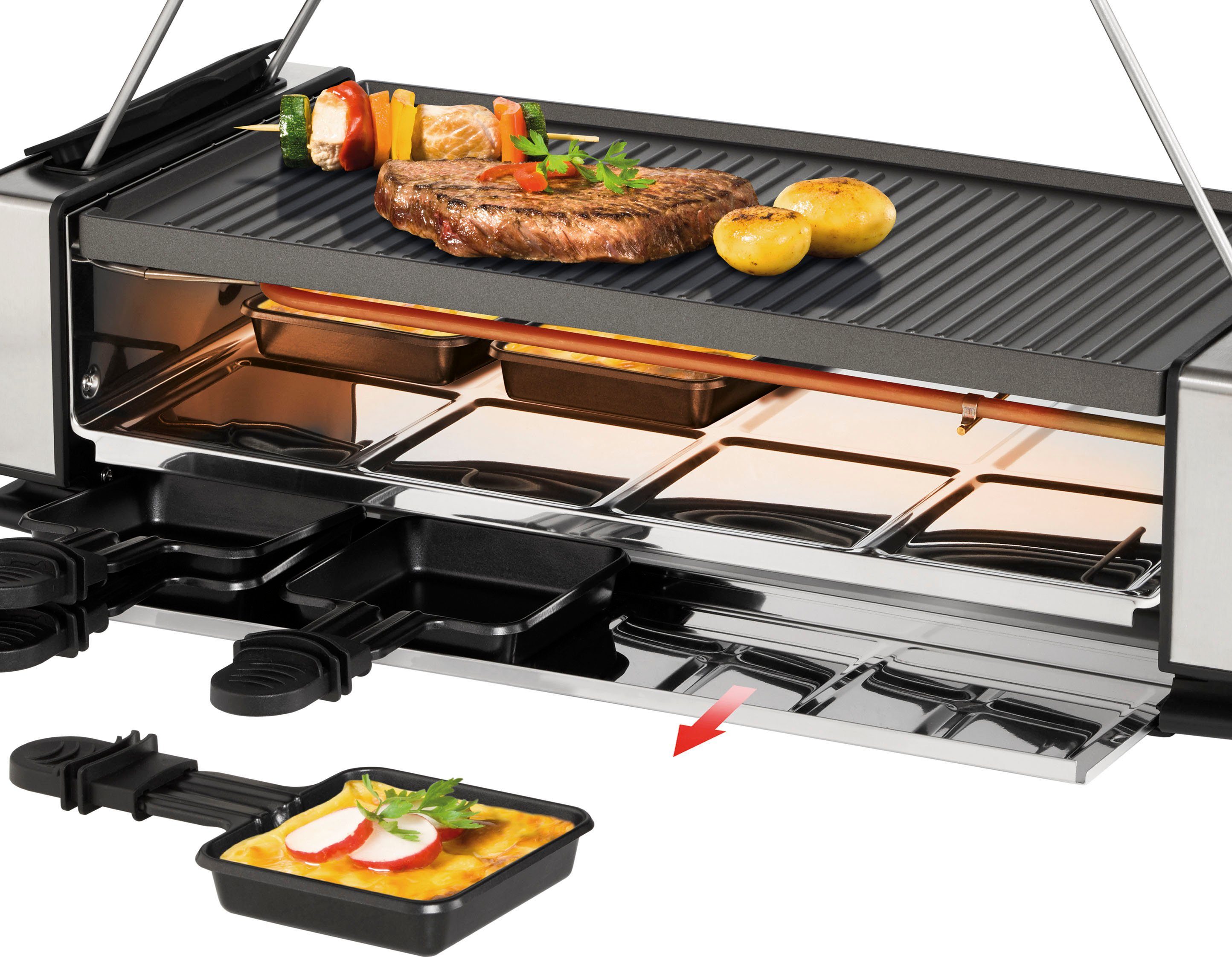 Unold Raclette Smokeless 48785, 8 Raclettepfännchen, 1200 W