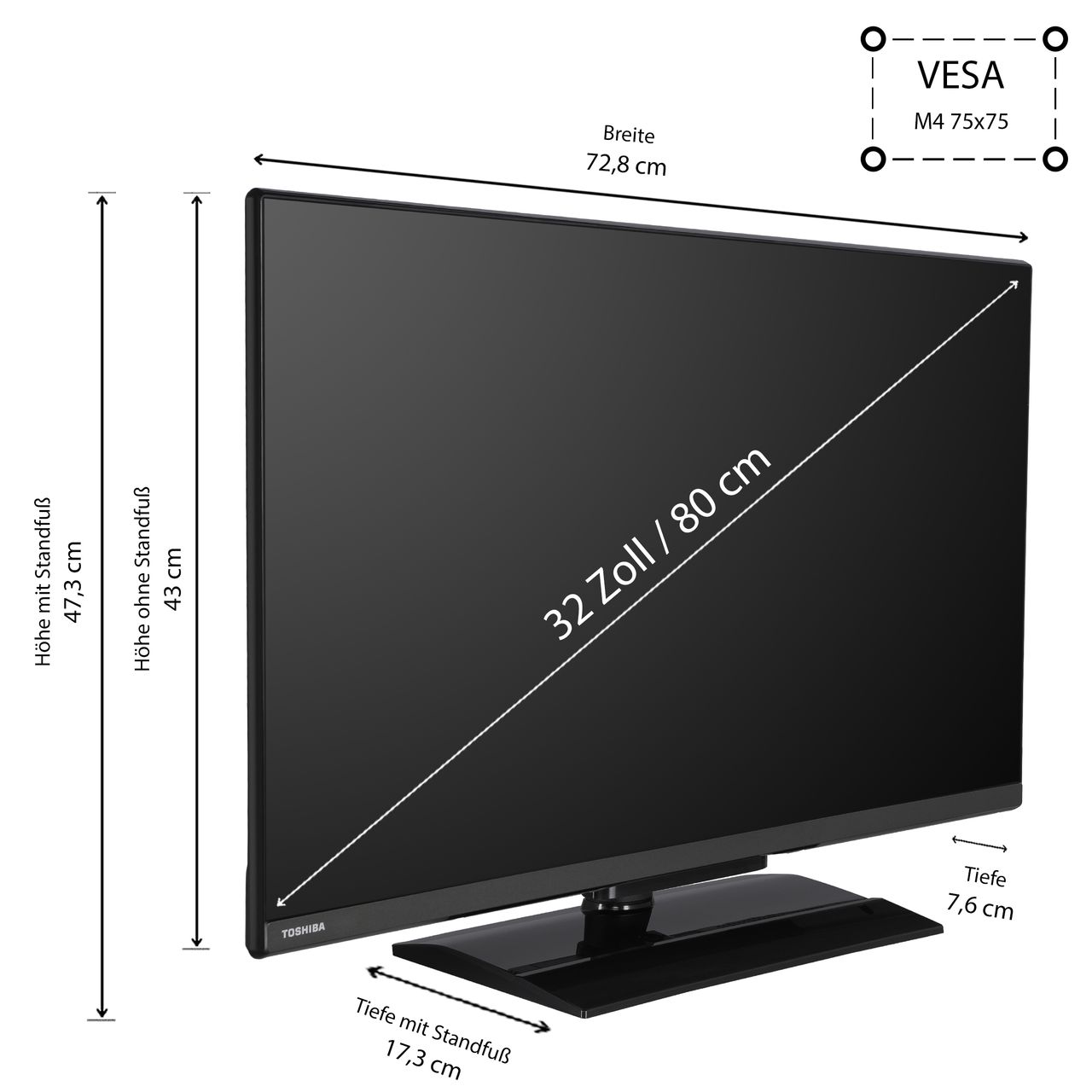Toshiba 32WV3E63DAZ 32 Zoll Fernseher/VIDAA Smart TV (HD Ready, HDR, Triple-Tuner, Bluetooth, Dolby Audio)