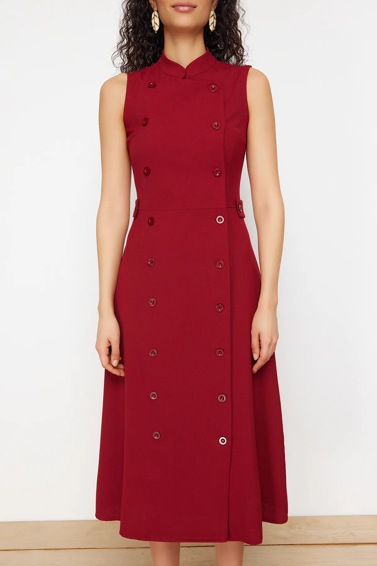 Trendyol Collection  Burgunderrotes gewebtes Kleid mit Knöpfen TWOAW24EL00422