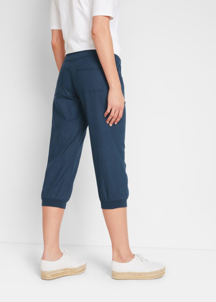 3/4 Hose mit Leinen und Bequembund, Loose-Fit