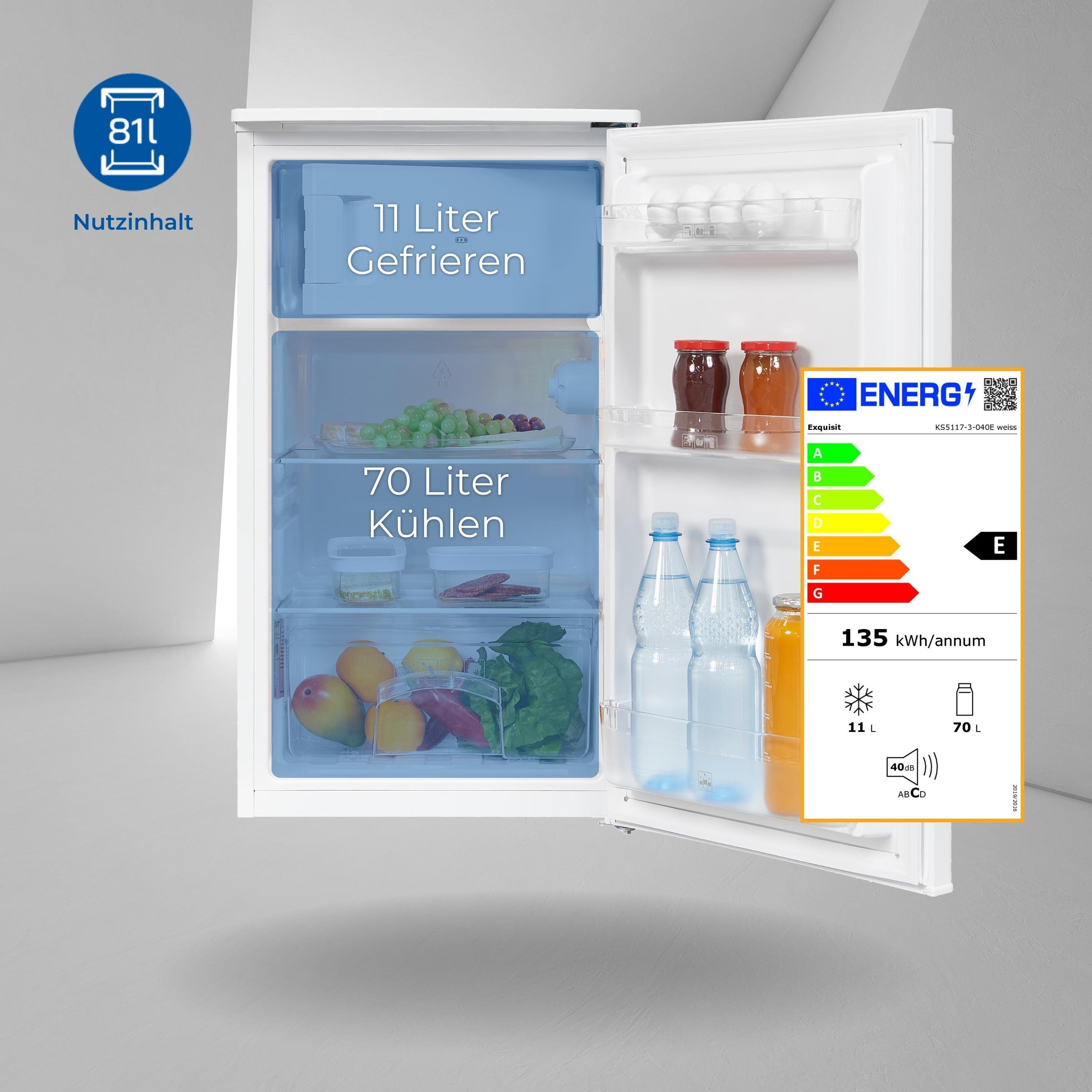 exquisit Kühlschrank KS5117-3-040E, 85 cm hoch, 48 cm breit, LED, Türanschlag wechselbar, Gemüsefach, Temperaturregelung