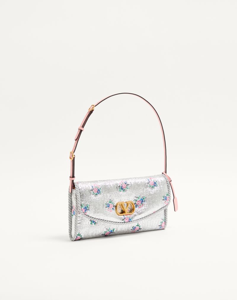 Valentino Garavani Devain lille skuldertaske i blomsterprintet lurex jacquardstof