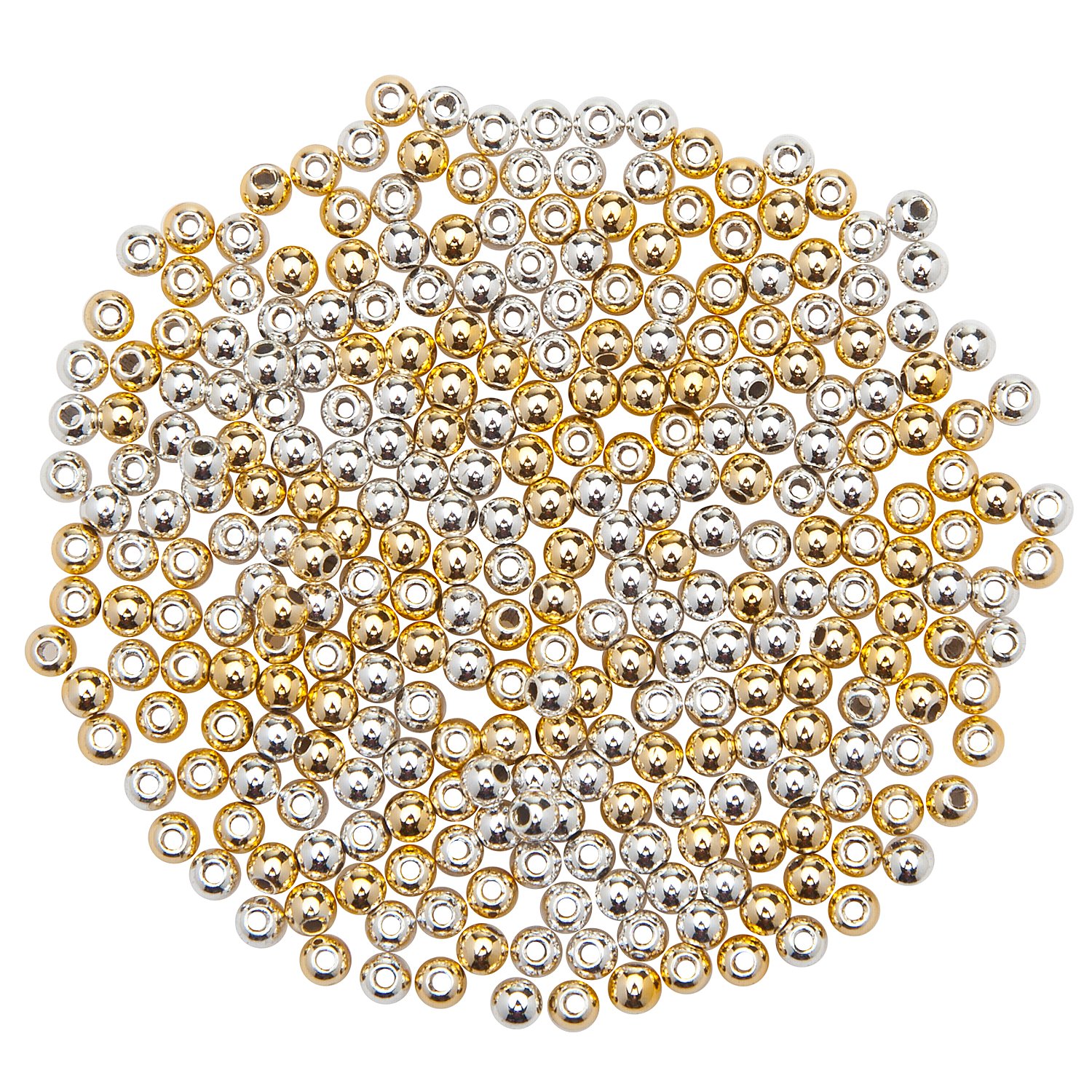 Rundperlen, gold und silber, 2 mm Ø, 400 Stück