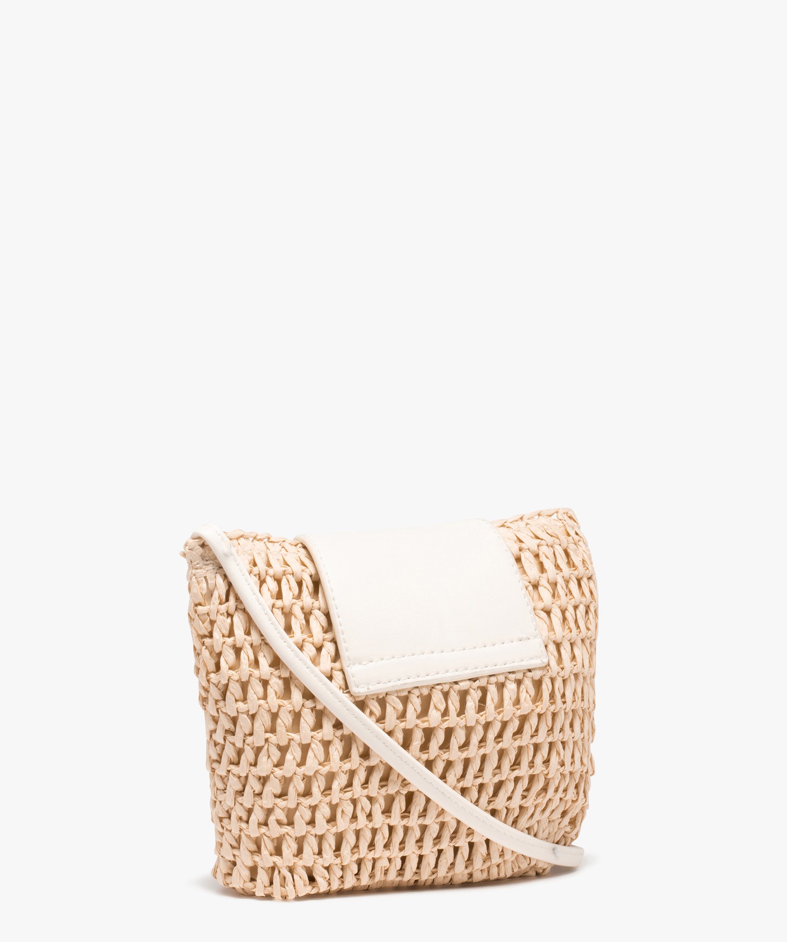 Sac fille en paille avec rabat contrastant beige | GEMO