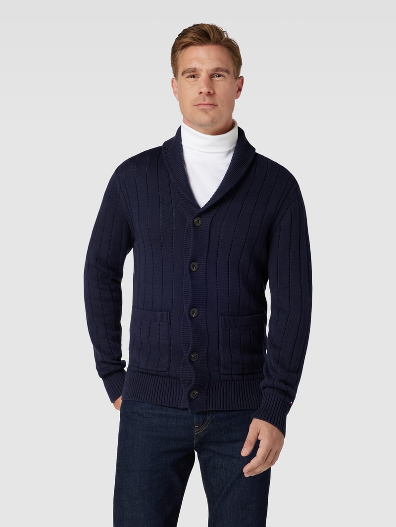 Strickjacke mit Schalkragen in marineblau