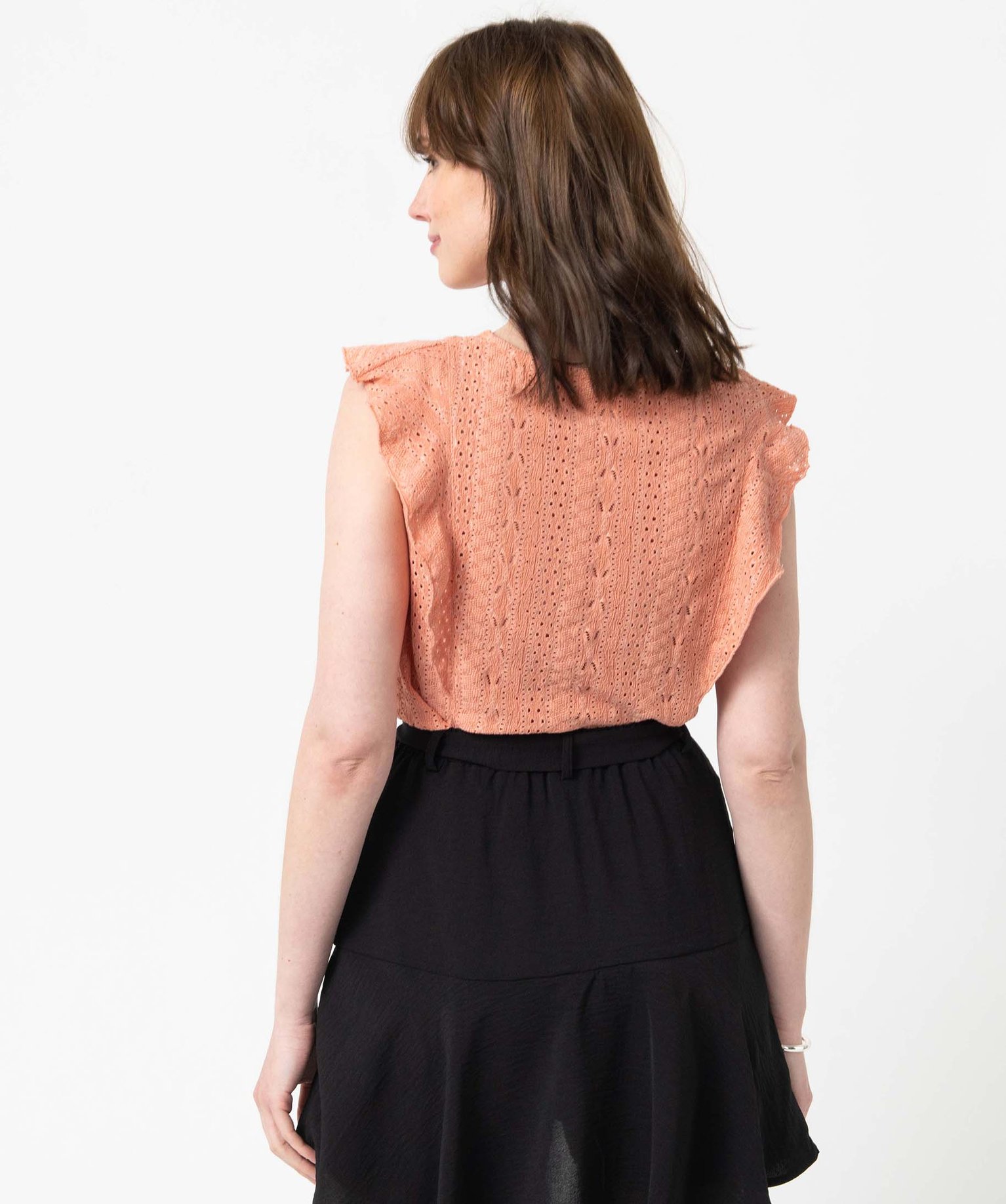 Tee-shirt sans manches en maille ajourée extensible rose | GEMO